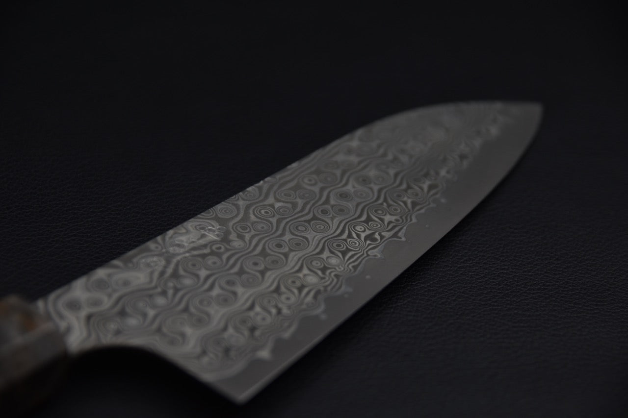 Nigara Hamono SG2 Anmon Damascus Santoku Bouleau