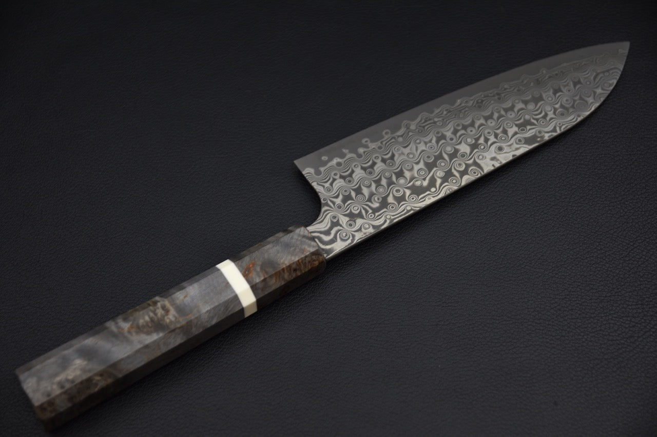 Nigara Hamono SG2 Anmon Damascus Santoku Bouleau