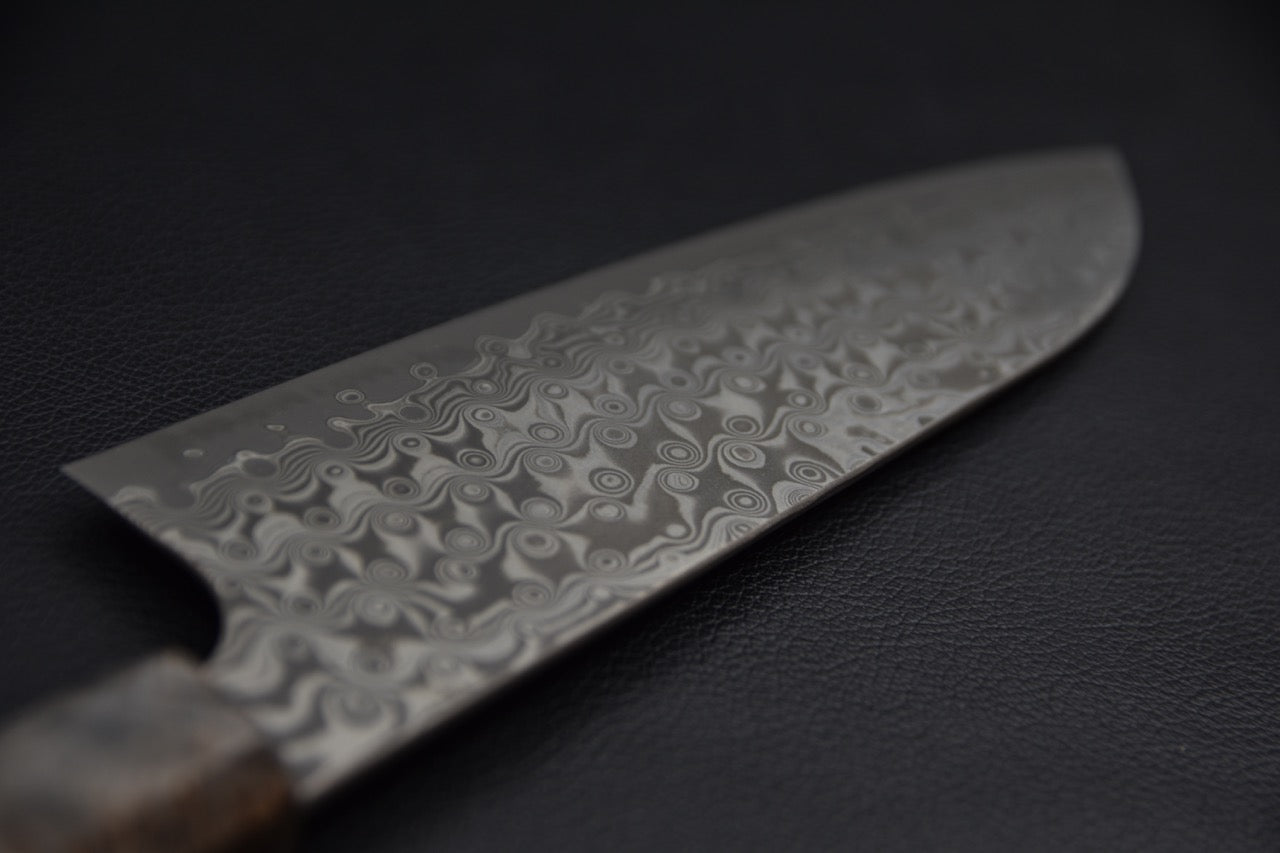 Nigara Hamono SG2 Anmon Damascus Santoku Bouleau