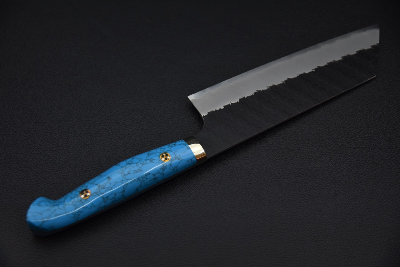 Nigara Hamono SG2 Kurouchi Tsuchime Nakiri Kiritsuke Turquoise #2