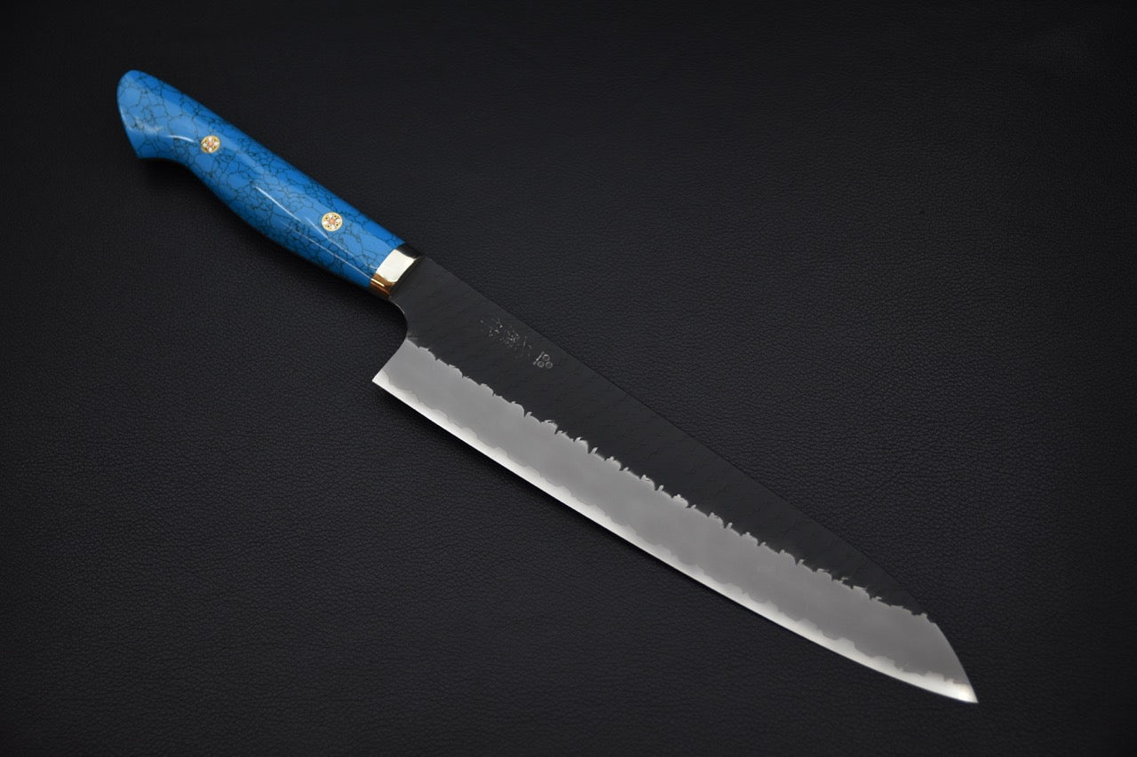 Nigara Hamono SG2 Kurouchi Tsuchime Gyuto 240mm Turquoise