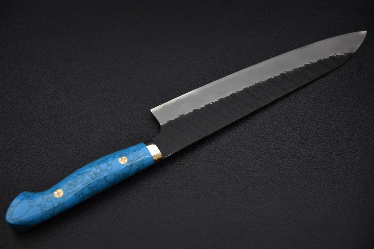 Nigara Hamono SG2 Kurouchi Tsuchime Gyuto 240mm Turquoise