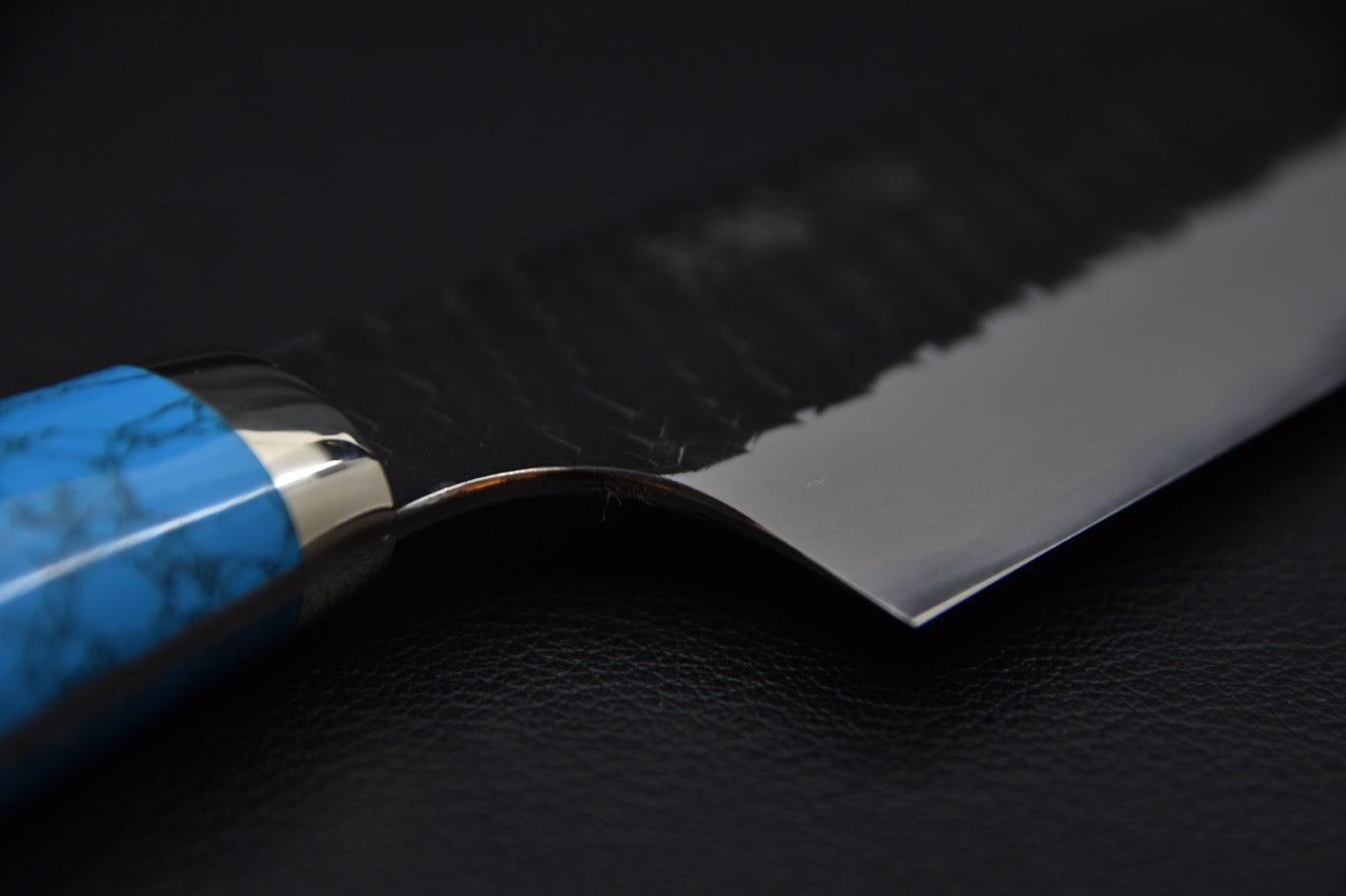 Nigara Hamono SG2 Kurouchi Tsuchime Gyuto Kiritsuke 210mm Turquoise