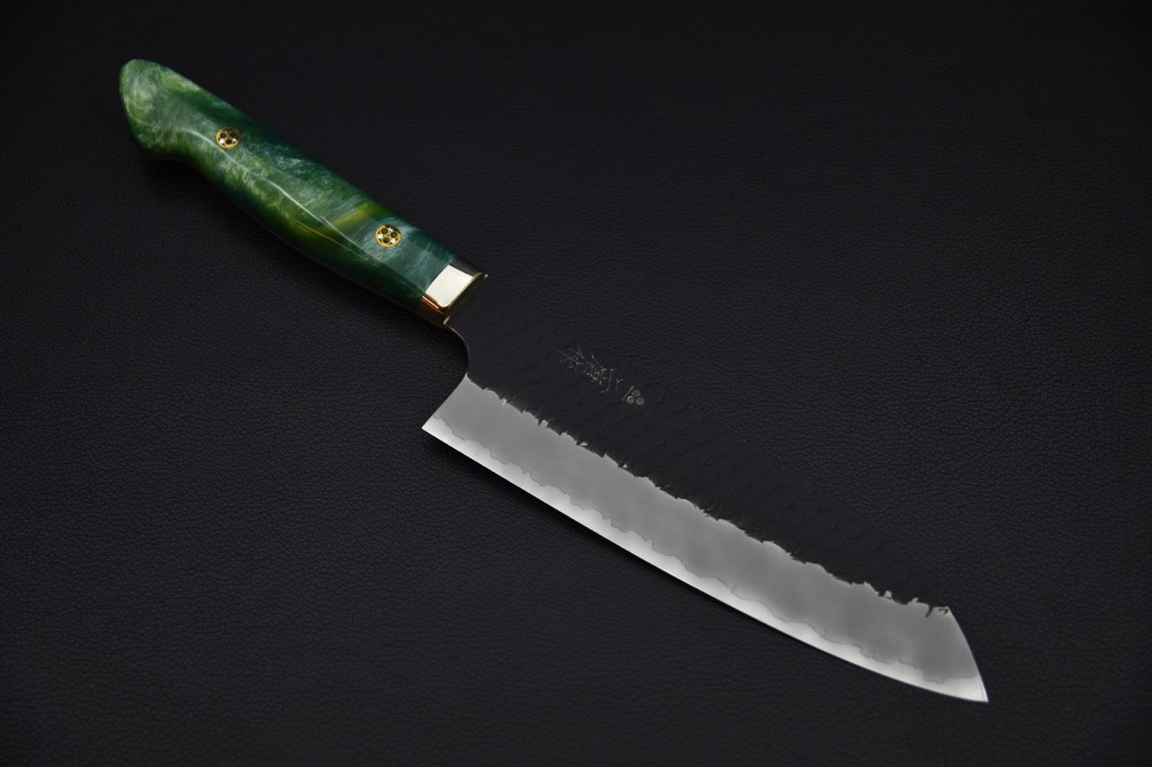 Nigara Hamono SG2 Kurouchi Tsuchime Santoku 170mm Émeraude