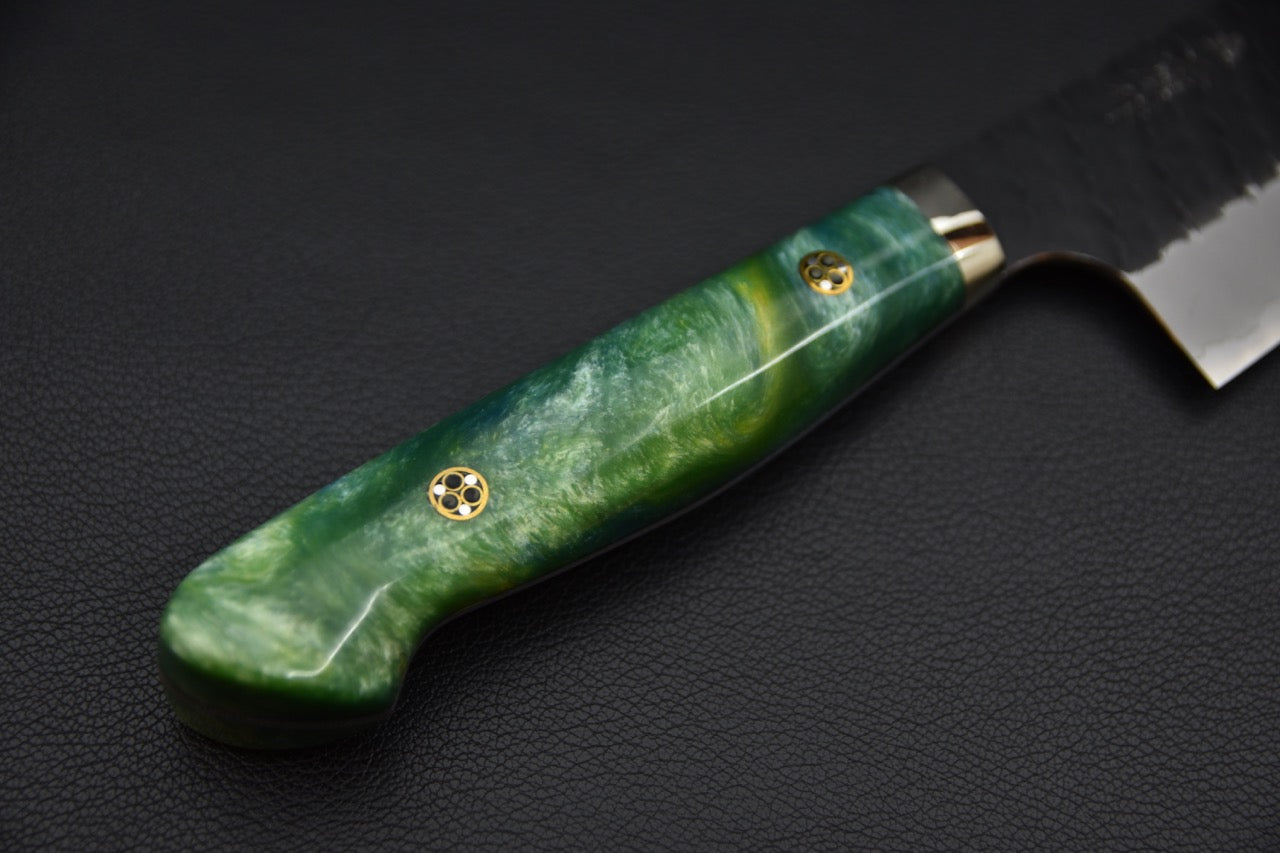 Nigara Hamono SG2 Kurouchi Tsuchime Santoku 170mm Émeraude