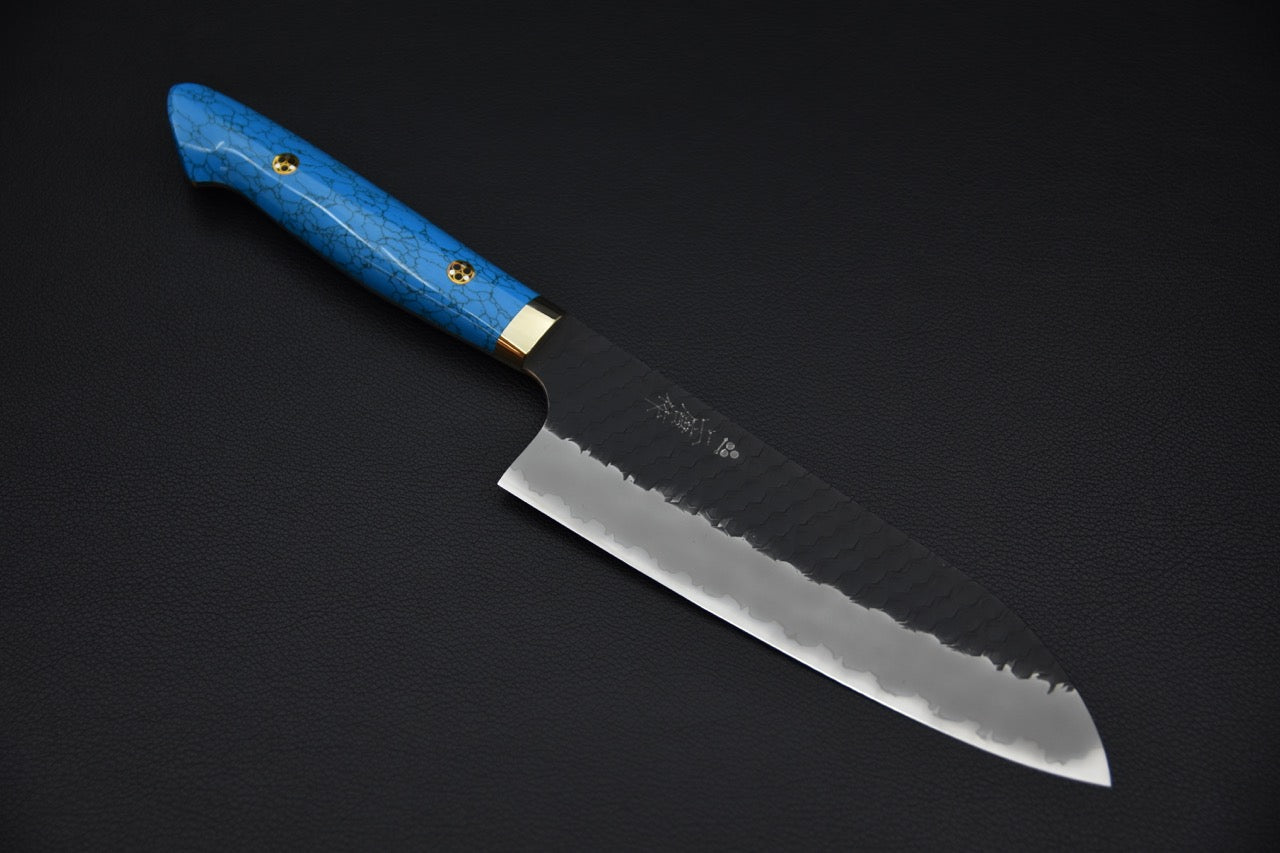 Nigara Hamono SG2 Kurouchi Tsuchime Santoku 170mm Turquoise #2