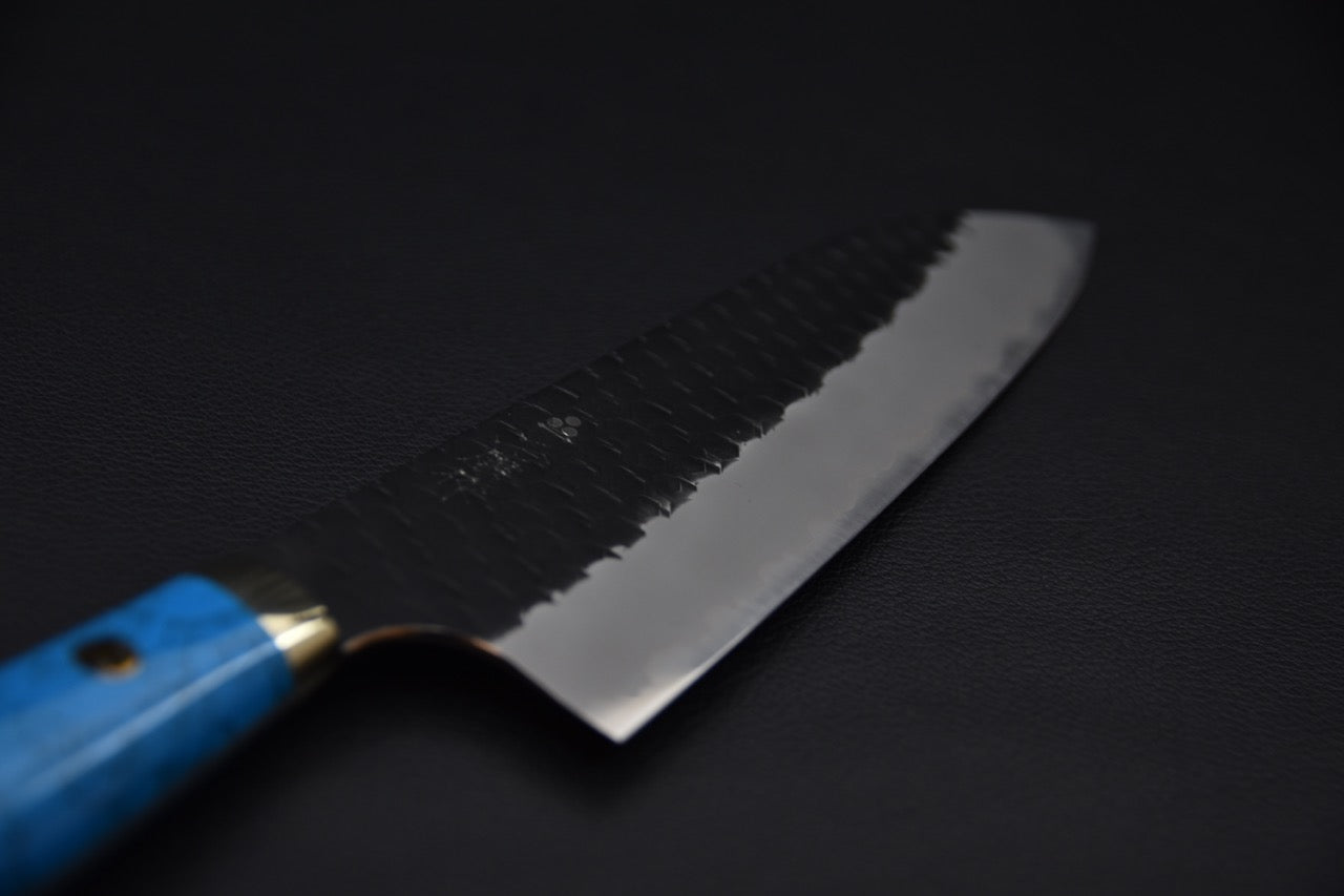 Nigara Hamono SG2 Kurouchi Tsuchime Santoku 170mm Turquoise #2