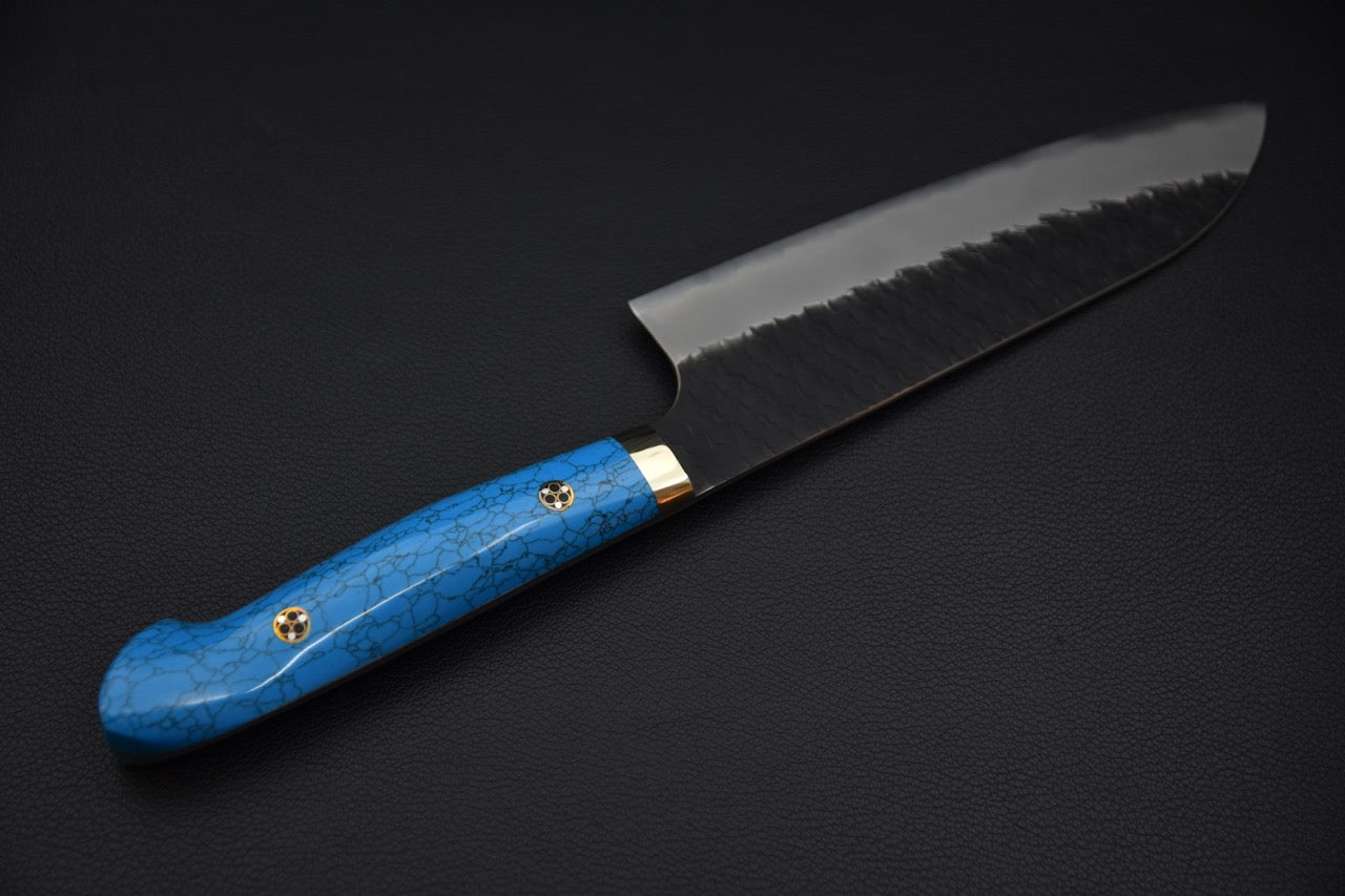 Nigara Hamono SG2 Kurouchi Tsuchime Santoku 170mm Turquoise #2