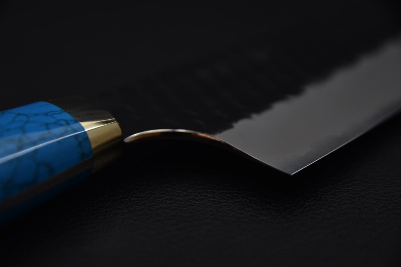Nigara Hamono SG2 Kurouchi Tsuchime Santoku 170mm Turquoise #2