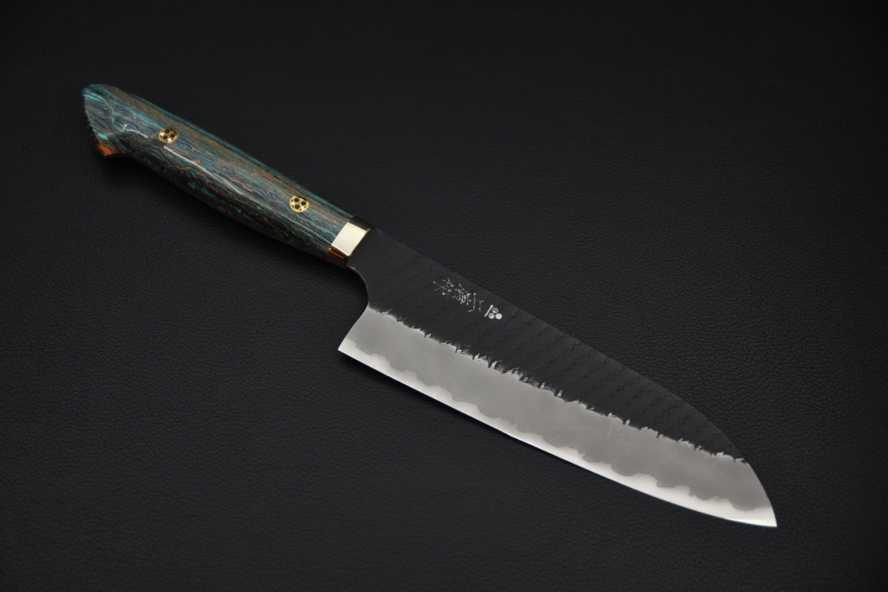 Nigara Hamono SG2 Kurouchi Tsuchime Santoku Turquoise #1