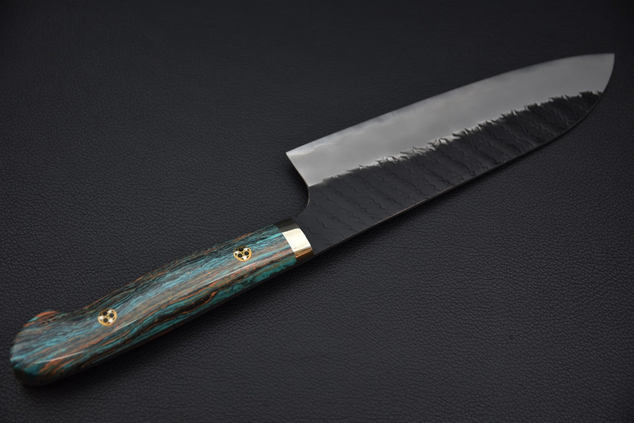 Nigara Hamono SG2 Kurouchi Tsuchime Santoku Turquoise #1