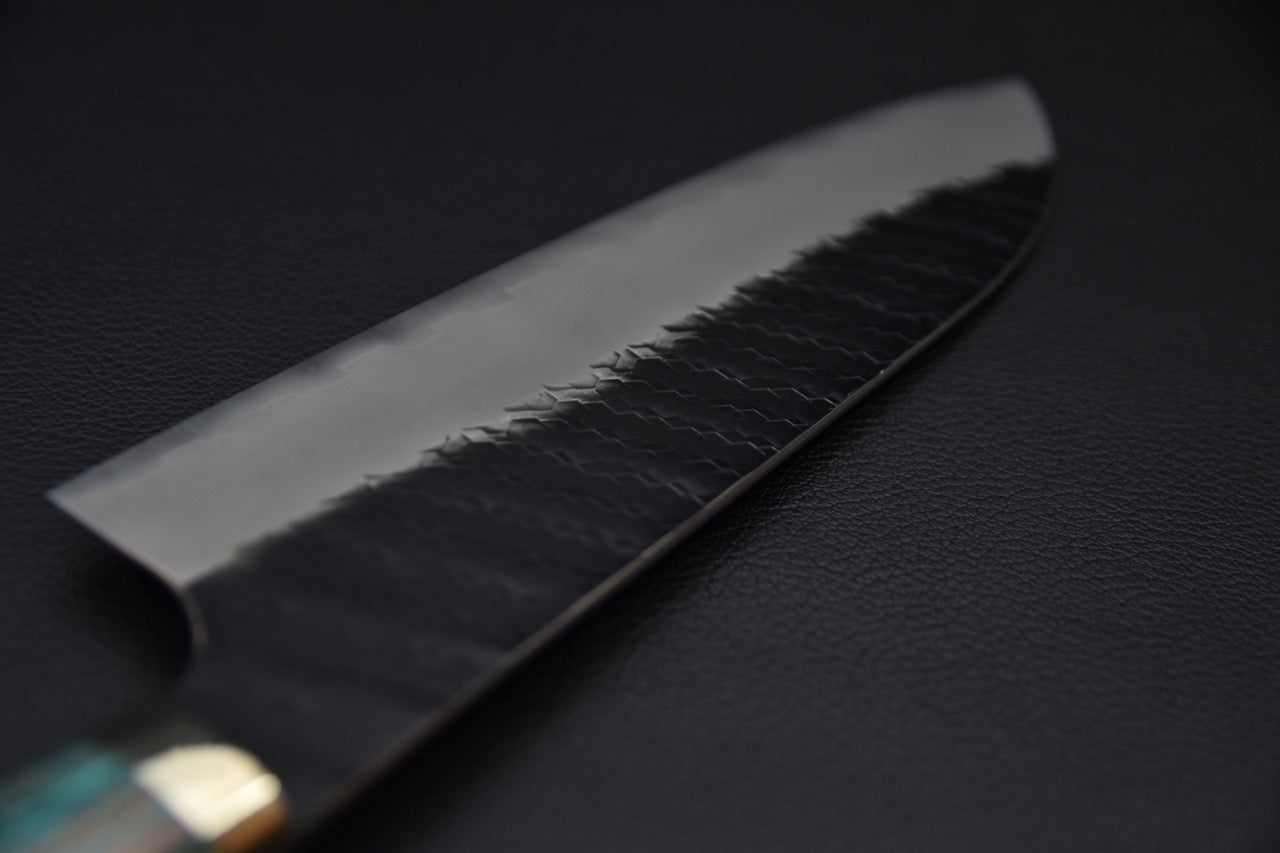 Nigara Hamono SG2 Kurouchi Tsuchime Santoku Turquoise #1
