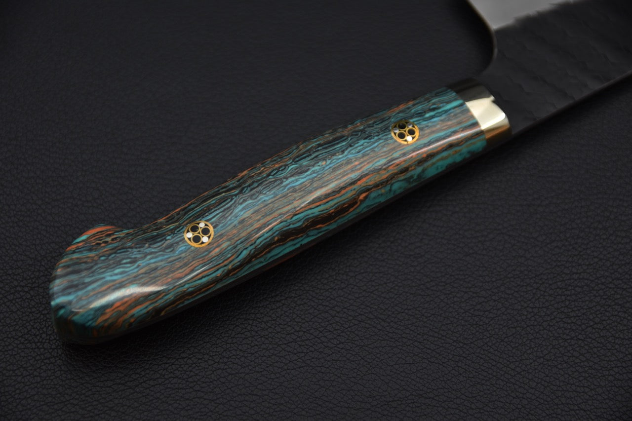 Nigara Hamono SG2 Kurouchi Tsuchime Santoku Turquoise #1