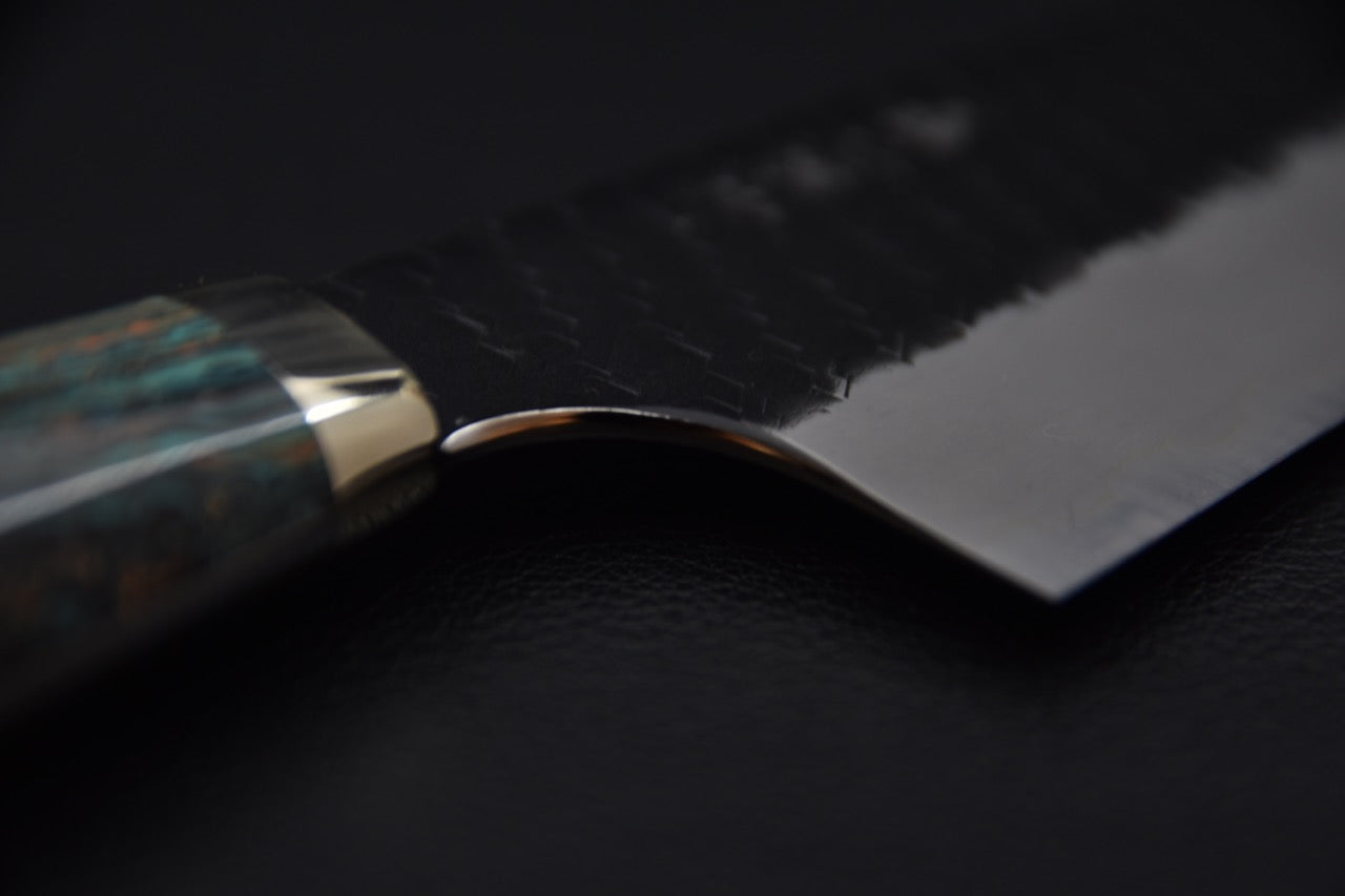 Nigara Hamono SG2 Kurouchi Tsuchime Santoku Turquoise #1