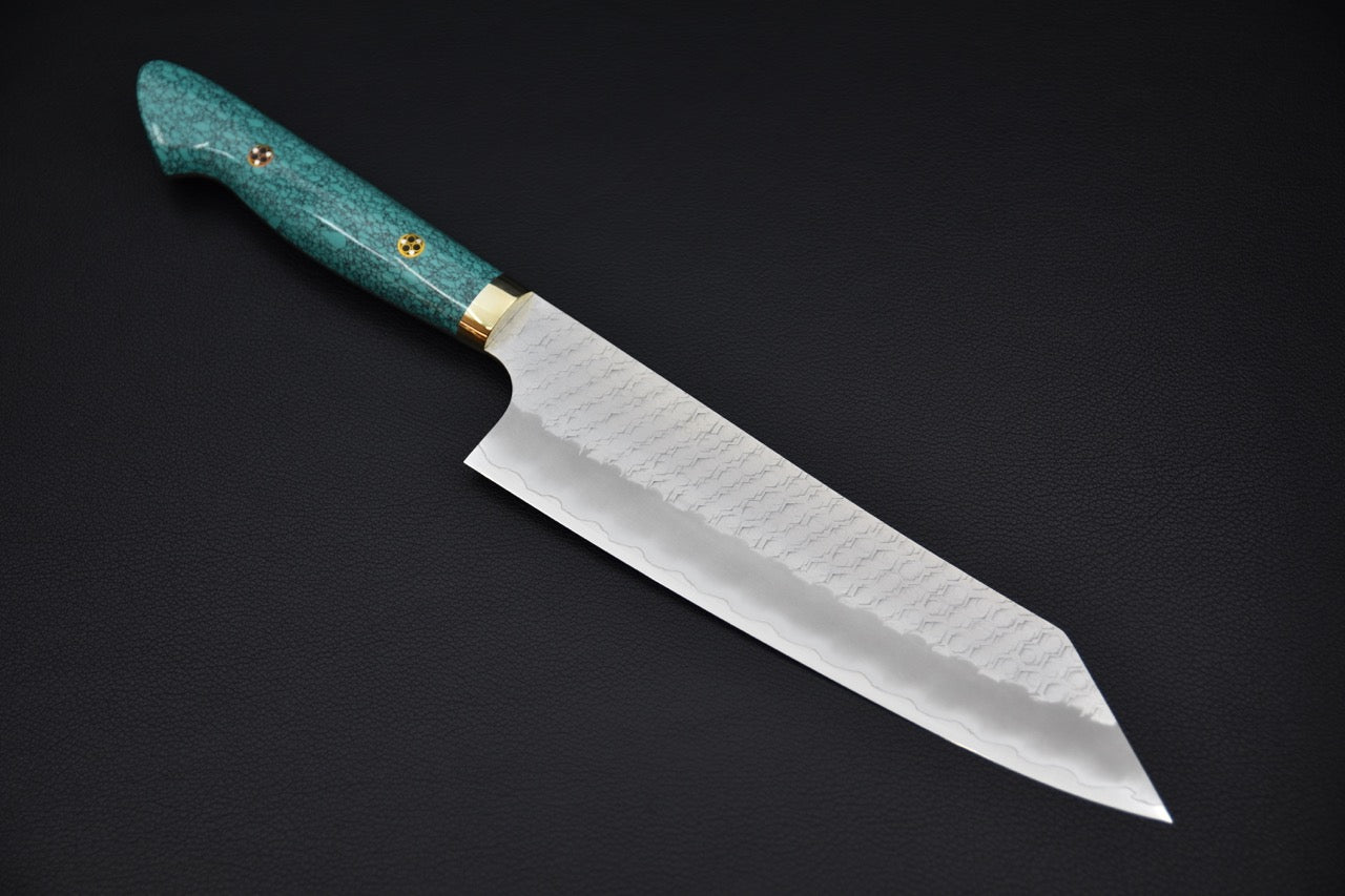 Nigara Hamono SG2 Migaki Tsuchime Gyuto Kiritsuke 210mm Turquoise #2
