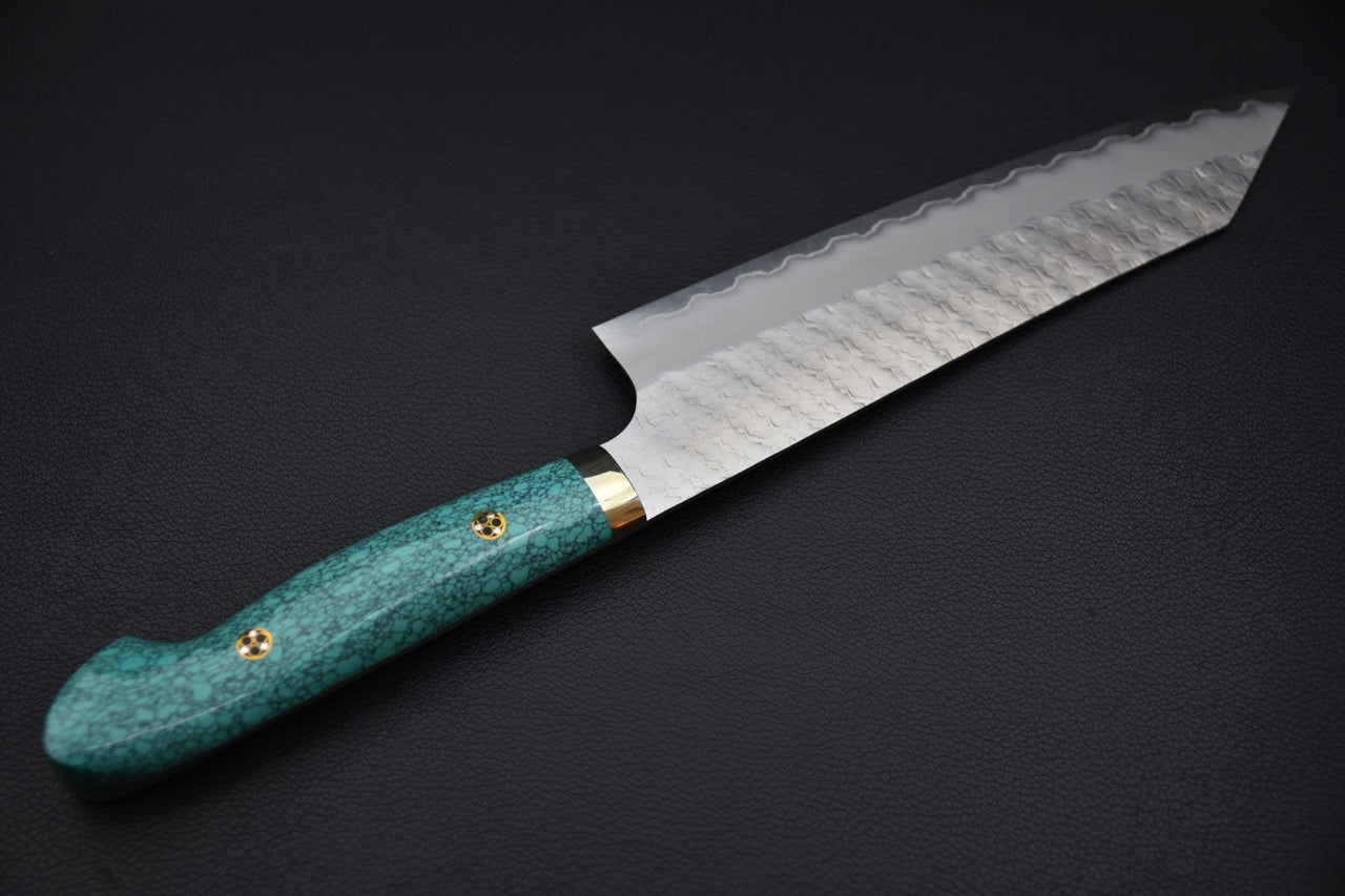 Nigara Hamono SG2 Migaki Tsuchime Gyuto Kiritsuke 210mm Turquoise #2