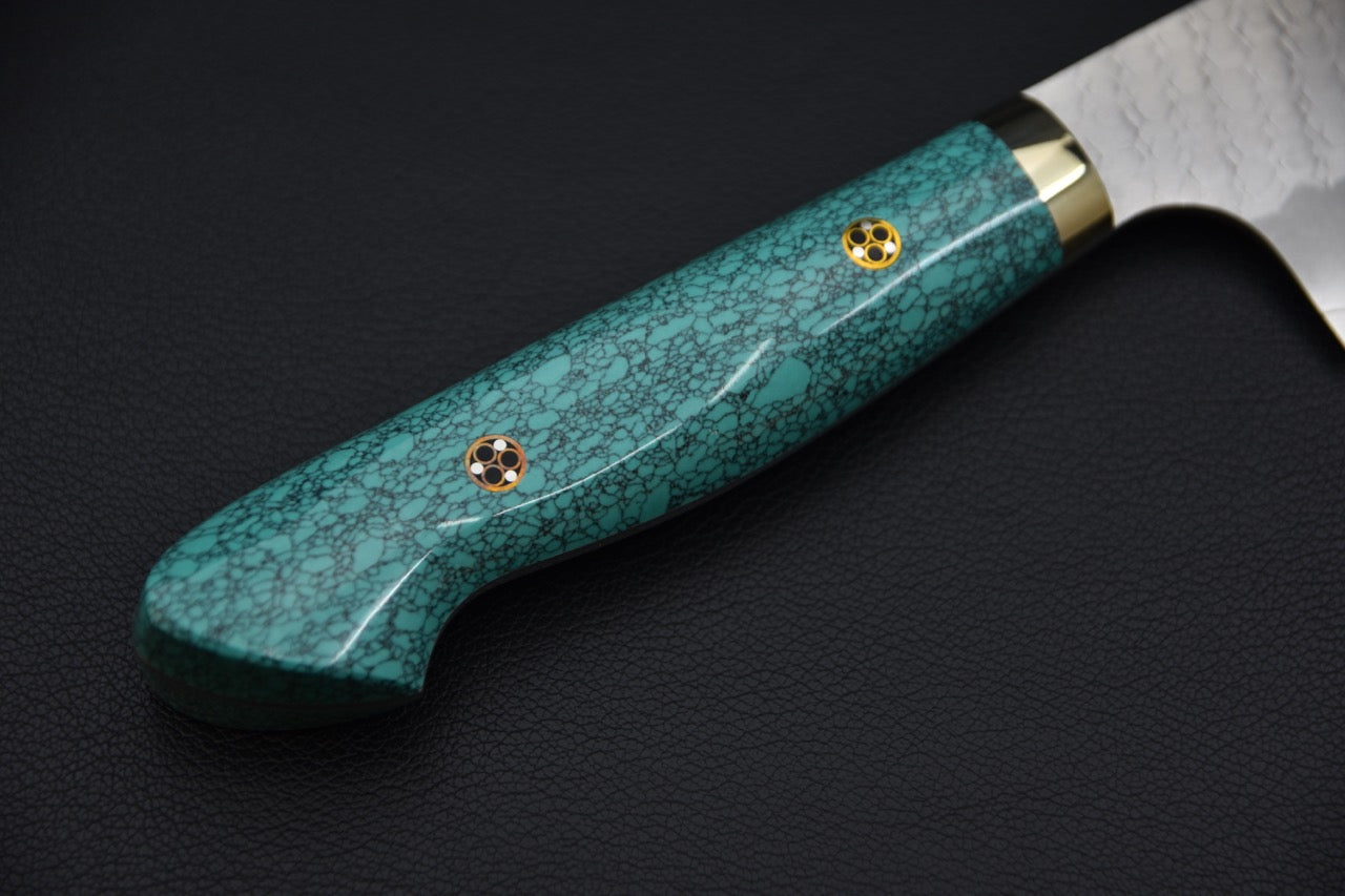 Nigara Hamono SG2 Migaki Tsuchime Gyuto Kiritsuke 210mm Turquoise #2