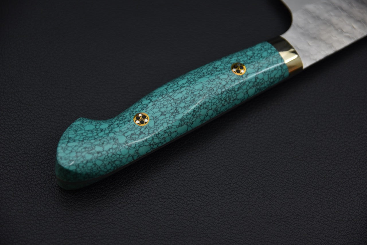 Nigara Hamono SG2 Migaki Tsuchime Gyuto Kiritsuke 210mm Turquoise #2