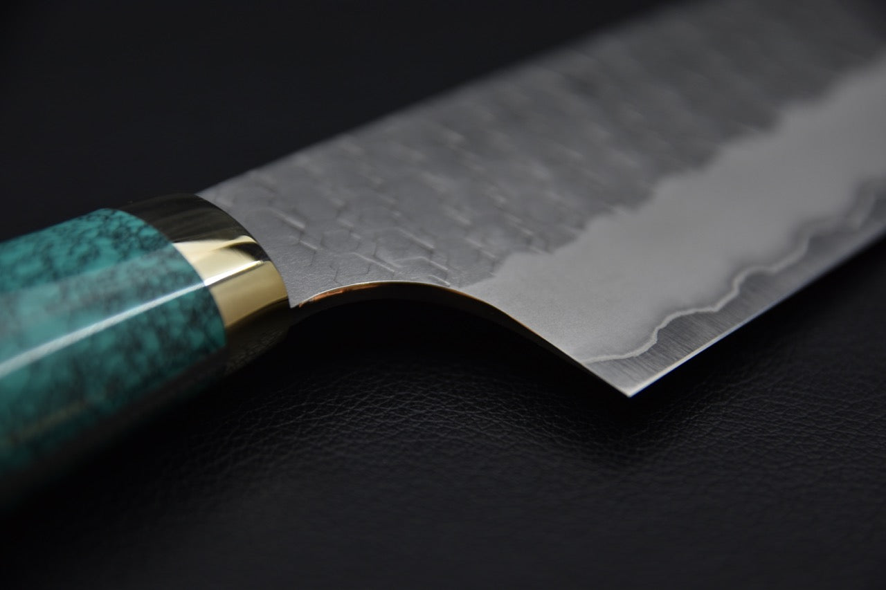 Nigara Hamono SG2 Migaki Tsuchime Gyuto Kiritsuke 210mm Turquoise #2