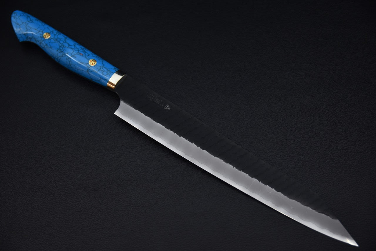 Nigara Hamono SG2 Tsuchime Kurouchi Sujihiki Kiritsuke 255mm Turquoise