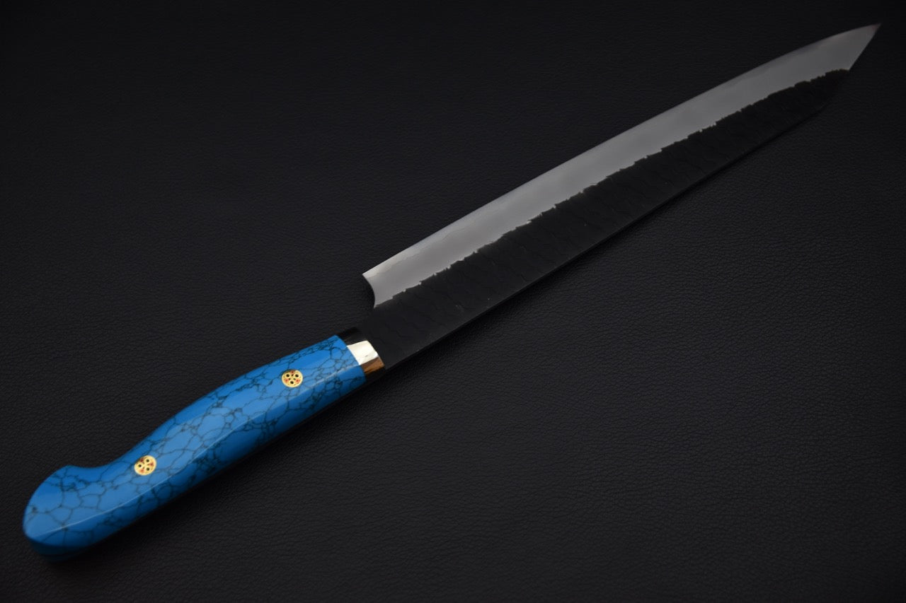Nigara Hamono SG2 Tsuchime Kurouchi Sujihiki Kiritsuke 255mm Turquoise