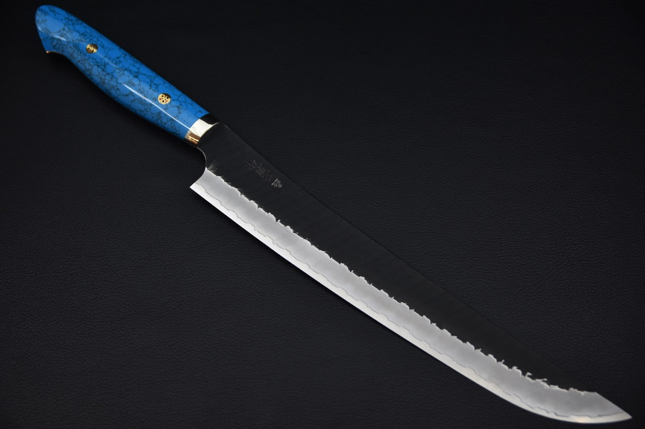 Nigara Hamono SG2 Tsuchime Kurouchi Sujihiki Sakimaru 270mm Turquoise