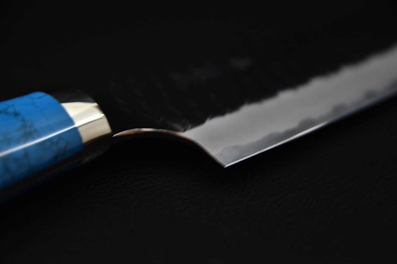 Nigara Hamono SG2 Tsuchime Kurouchi Sujihiki Sakimaru 270mm Turquoise