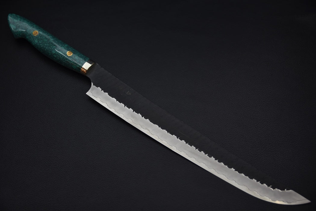 Nigara Hamono SG2 Tsuchime Kurouchi Sujihiki Sakimaru 300mm Turquoise