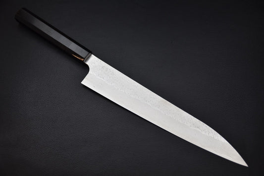 couteau japonais Nigara SG STRIX Sujihiki 270 mm lame damassée et manche en ébène