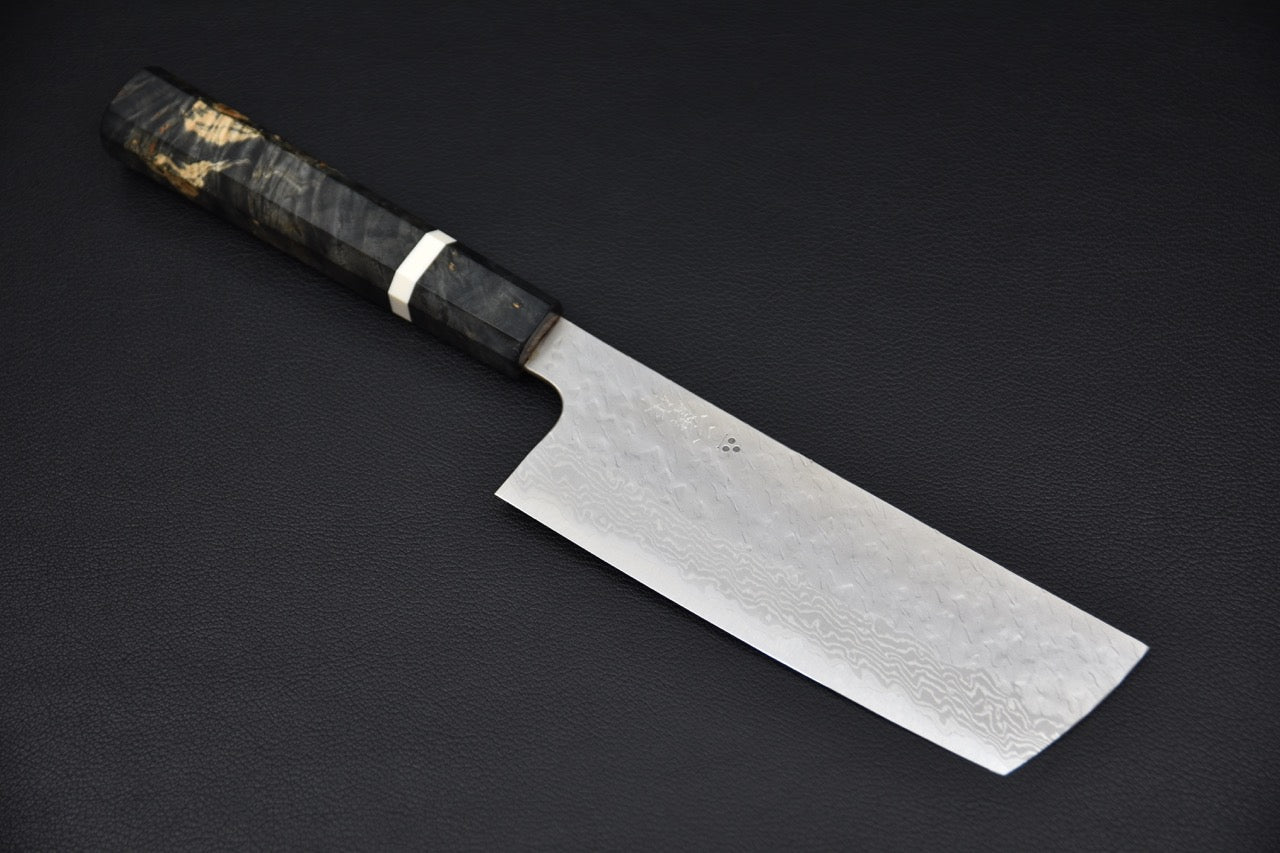 Nigara VG-10 Tuschime Damascus Sakimaru Nakiri Birch Wood