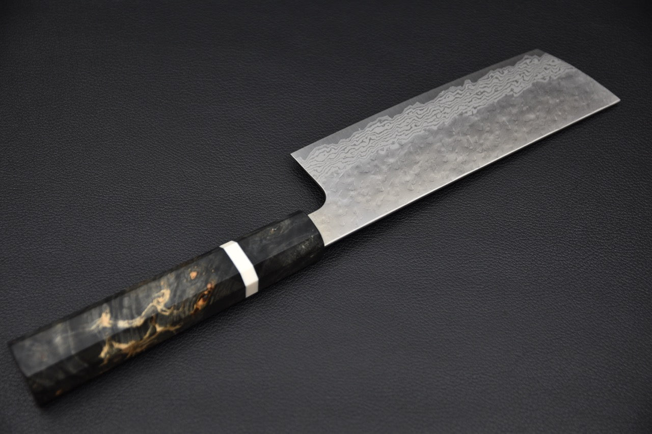 Nigara VG-10 Tuschime Damascus Sakimaru Nakiri Birch Wood