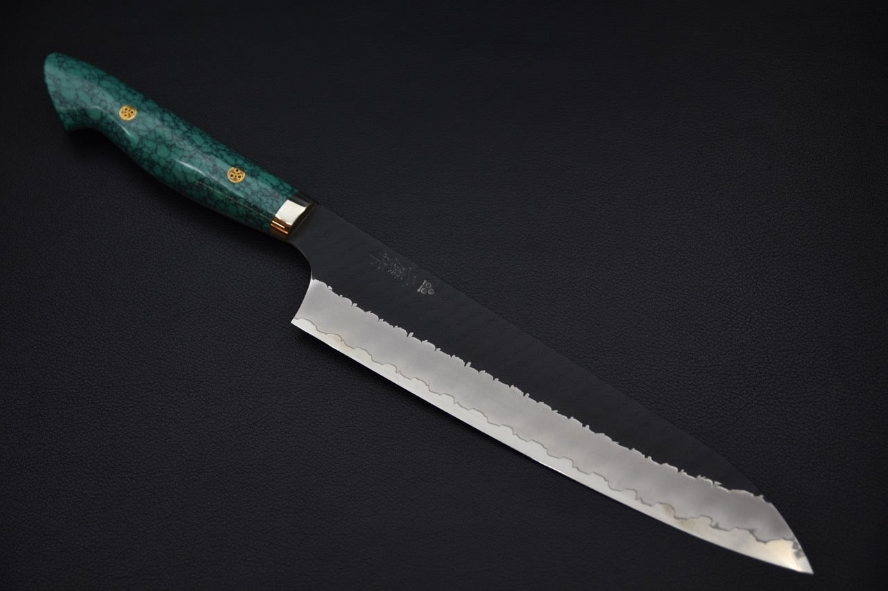 Nigara Hamono SG2 Kurouchi Tsuchime Gyuto 240mm Turquoise