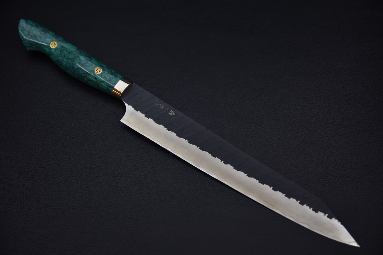 Nigara Hamono SG2 Tsuchime Kurouchi Sujihiki Kiritsuke 255mm Turquoise