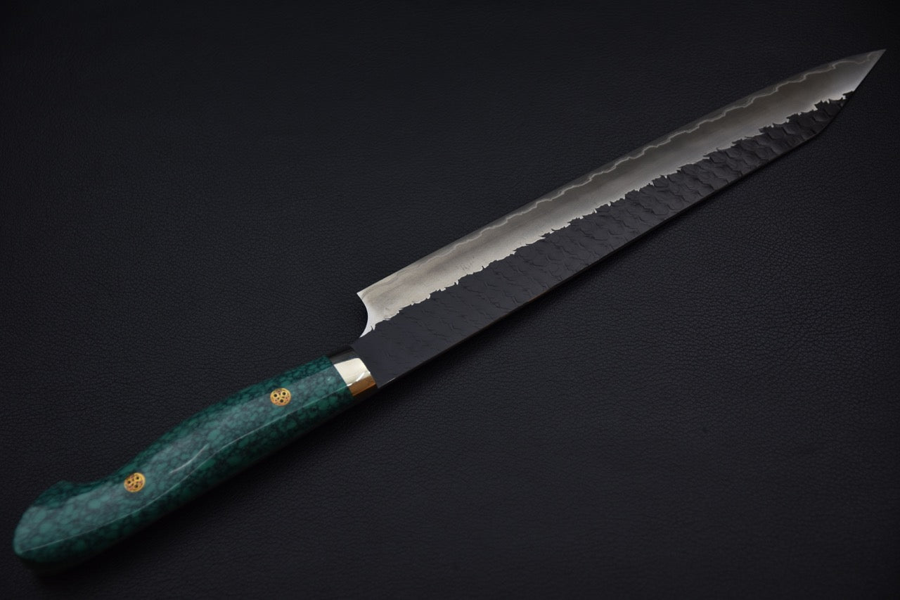 Nigara Hamono SG2 Tsuchime Kurouchi Sujihiki Kiritsuke 255mm Turquoise