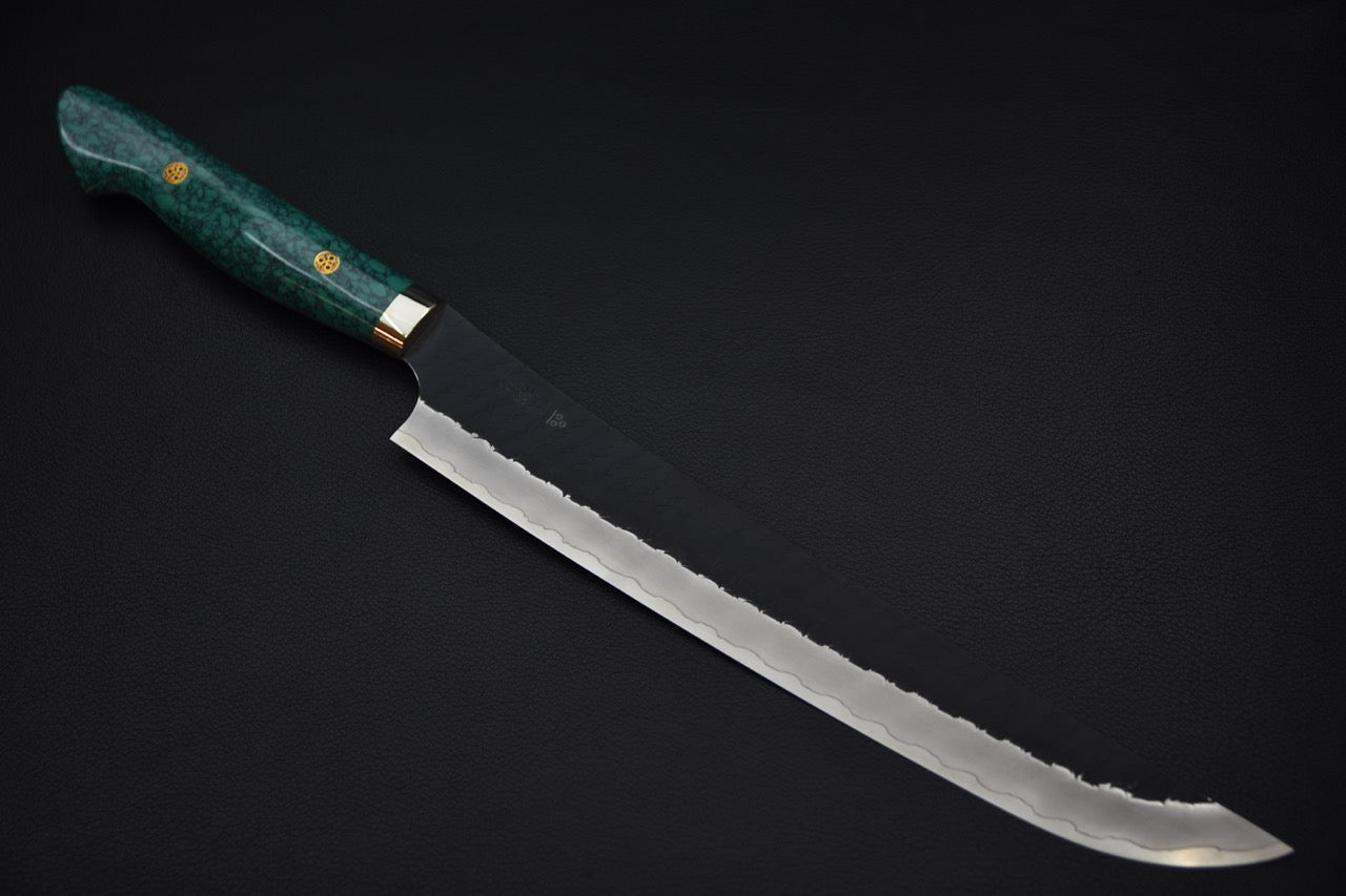 Nigara Hamono SG2 Tsuchime Kurouchi Sujihiki Sakimaru 270mm Turquoise