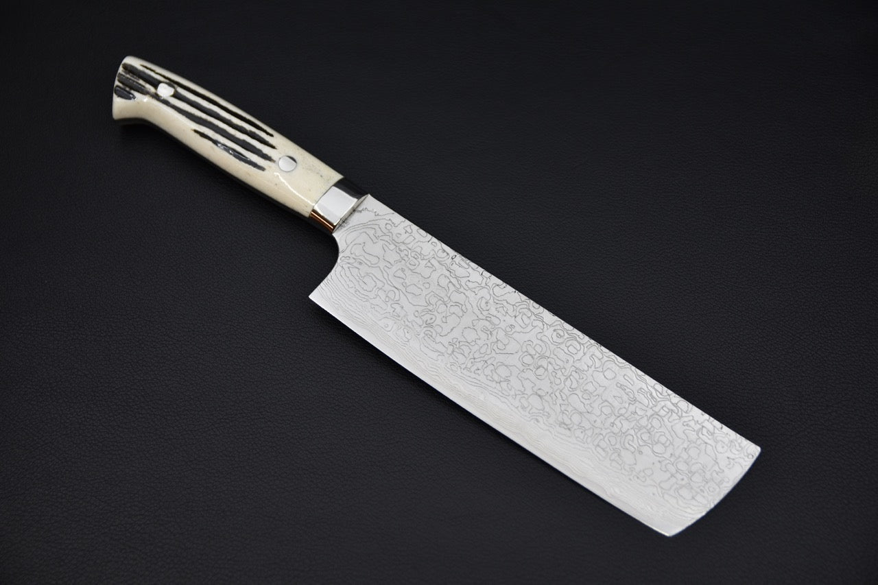 Saji Hamono R2 Diamond Damascus Nakiri Corne de Cerf