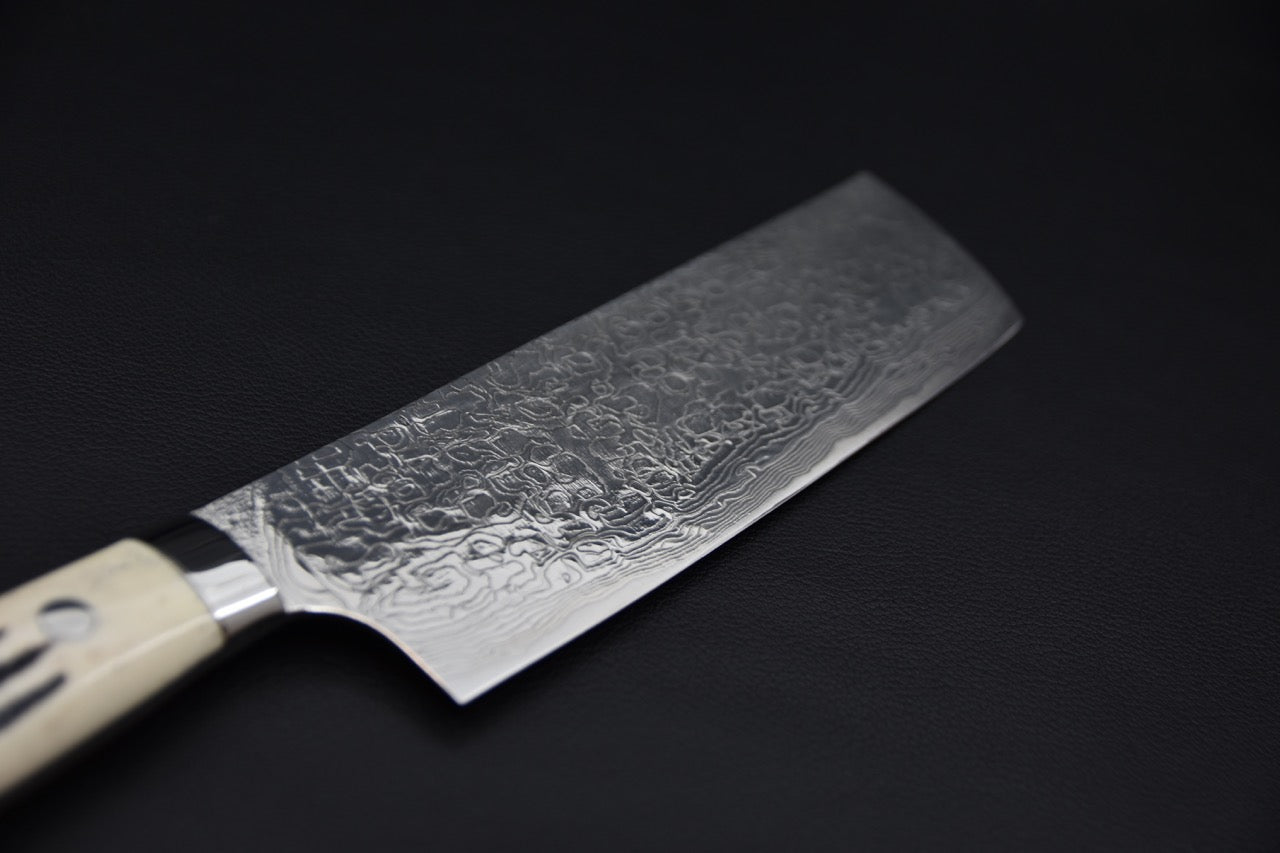 Saji Hamono R2 Diamond Damascus Nakiri Corne de Cerf