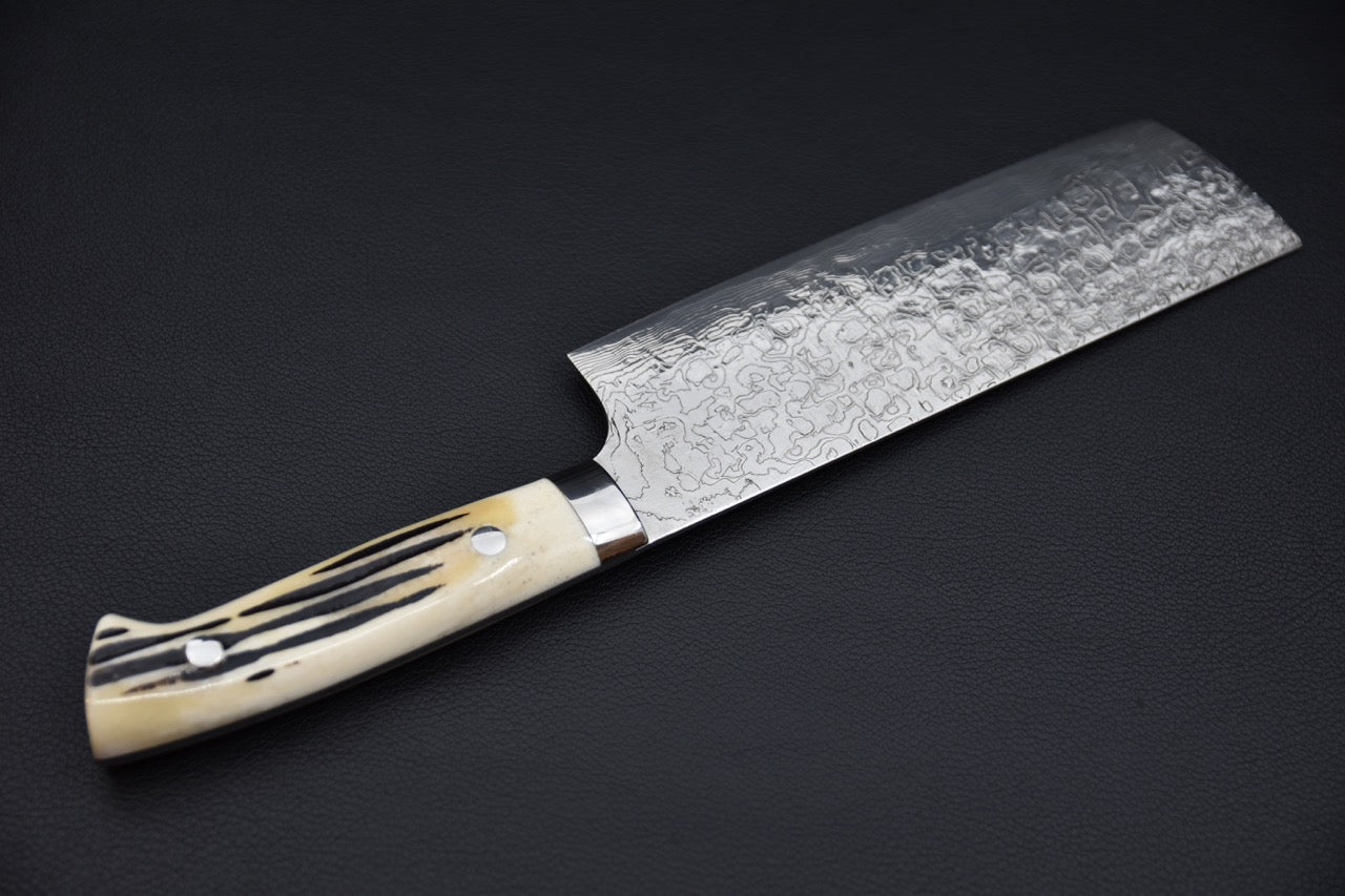 Saji Hamono R2 Diamond Damascus Nakiri Corne de Cerf