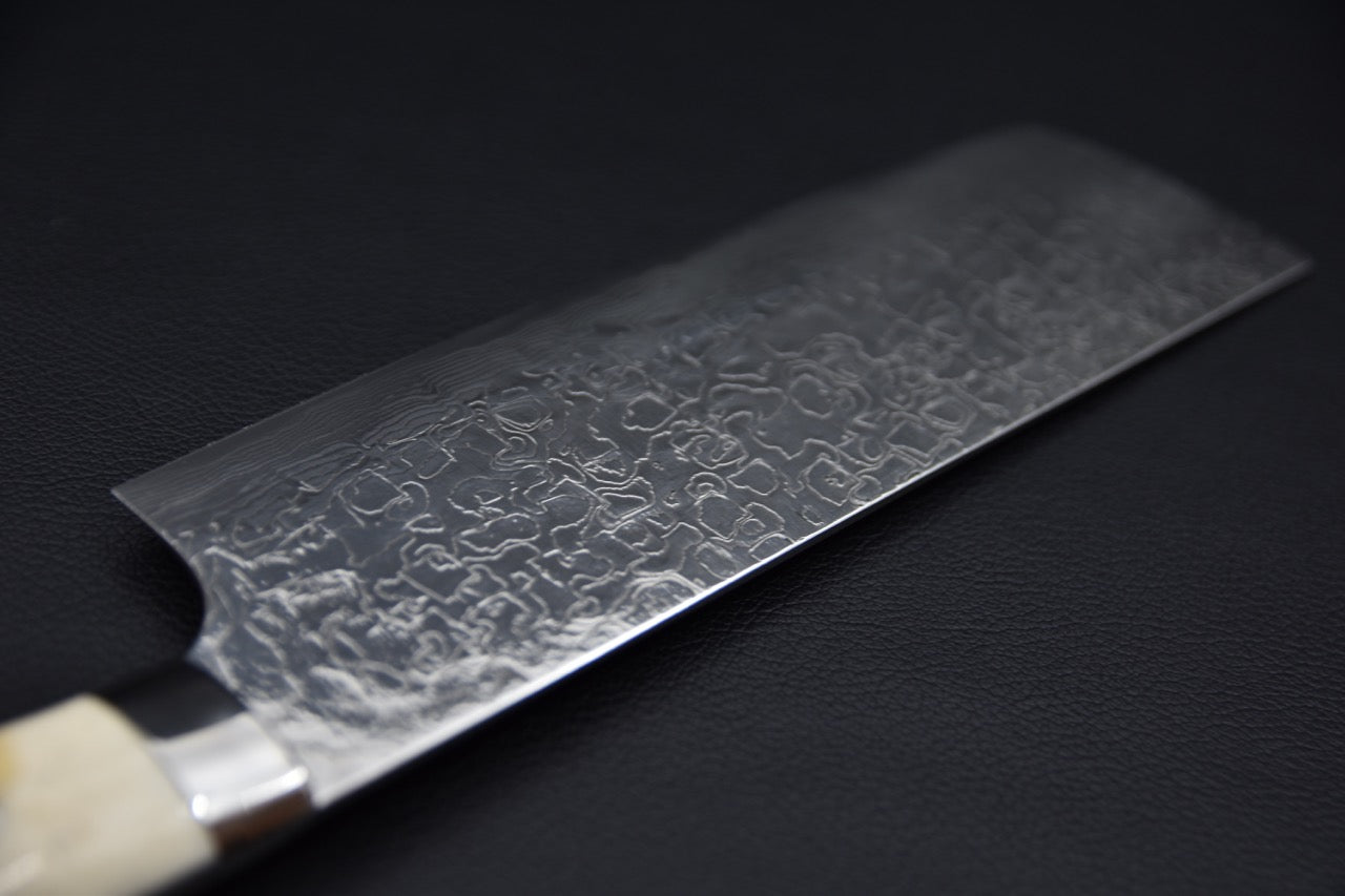 Saji Hamono R2 Diamond Damascus Nakiri Corne de Cerf