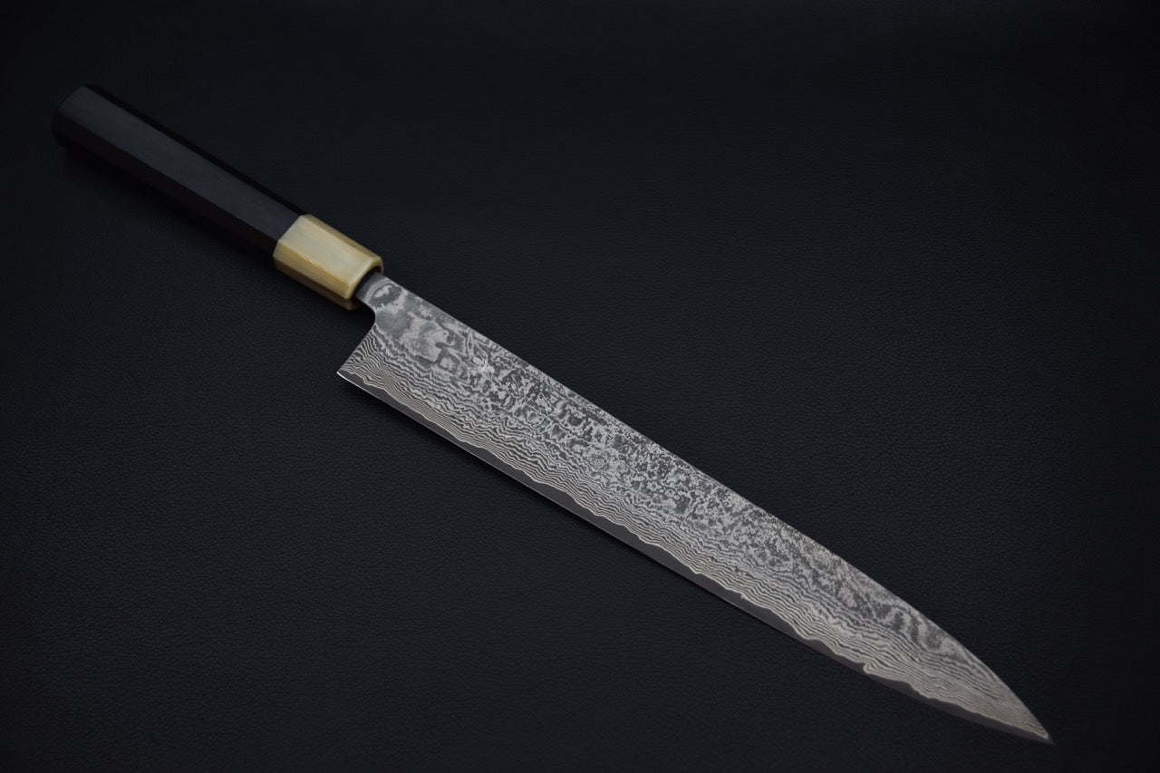 Shiro Kamo SG2 Damascus Kurozome Sujihiki 270mm Ébène