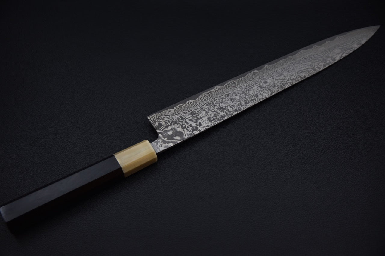 Shiro Kamo SG2 Damascus Kurozome Sujihiki 270mm Ébène