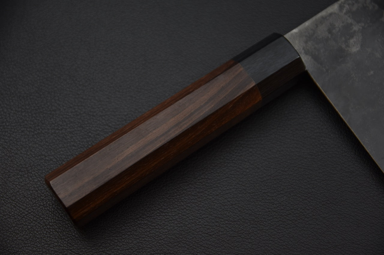 Manche en bois d’érable foncé du couteau japonais Takeda NAS Couperet Chinois Petit — Stay Sharp Montréal.