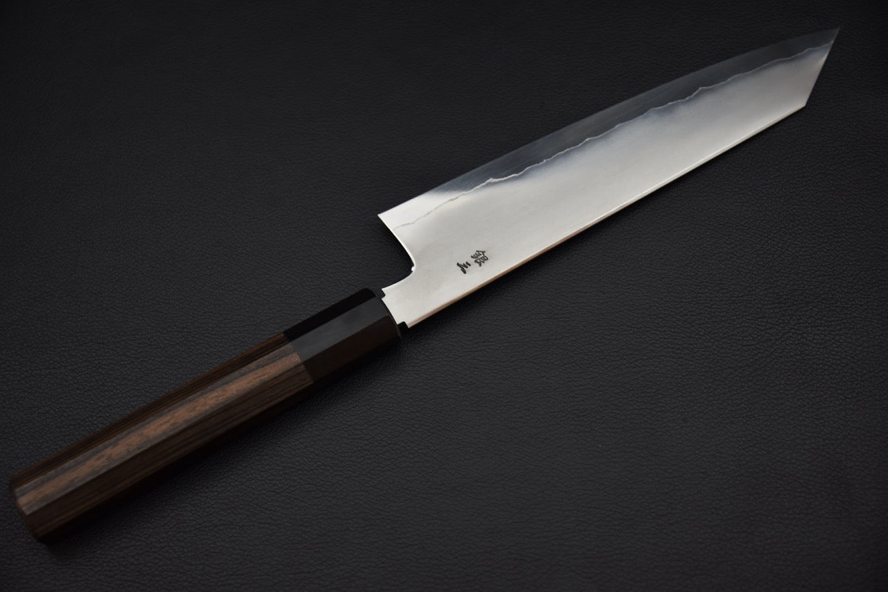 Vue complète d’un couteau japonais kiritsuke gyuto 210 mm avec manche octogonal en ébène de Macassar — Stay Sharp Montréal