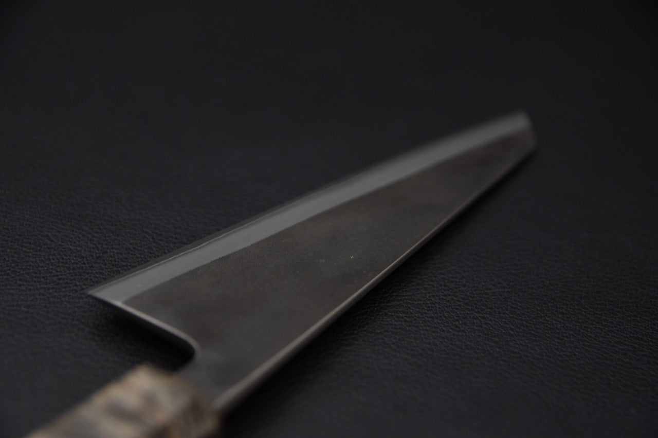 Couteau japonais Honesuki Yoshikane Shirogami #2, profil complet et finition Nashiji — Stay Sharp Montréal.