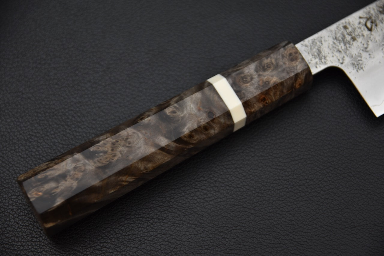 Hatsukokoro bunka — détail du talon et de la jonction manche-lame, couteau japonais