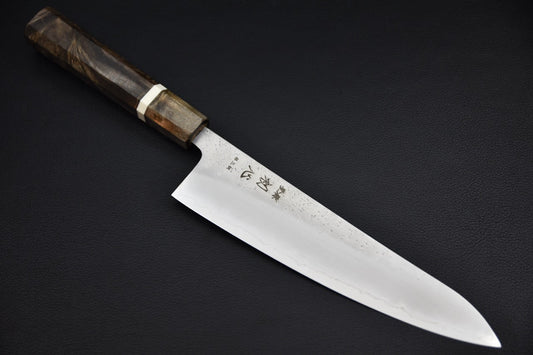Hatsukokoro gyuto 210 mm Ginsan — vue d'ensemble, lame et manche wa octogonal