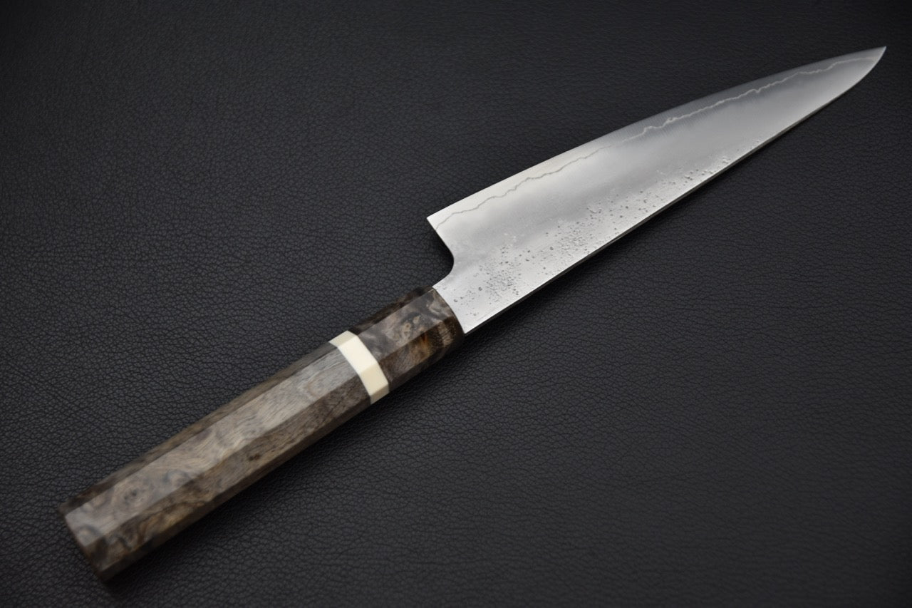 Hatsukokoro santoku — détail du talon de lame et de la jonction manche