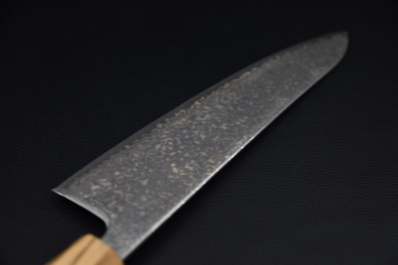 Gyuto 210 mm SKD-11 — jonction lame et manche, bague et talon, couteau japonais