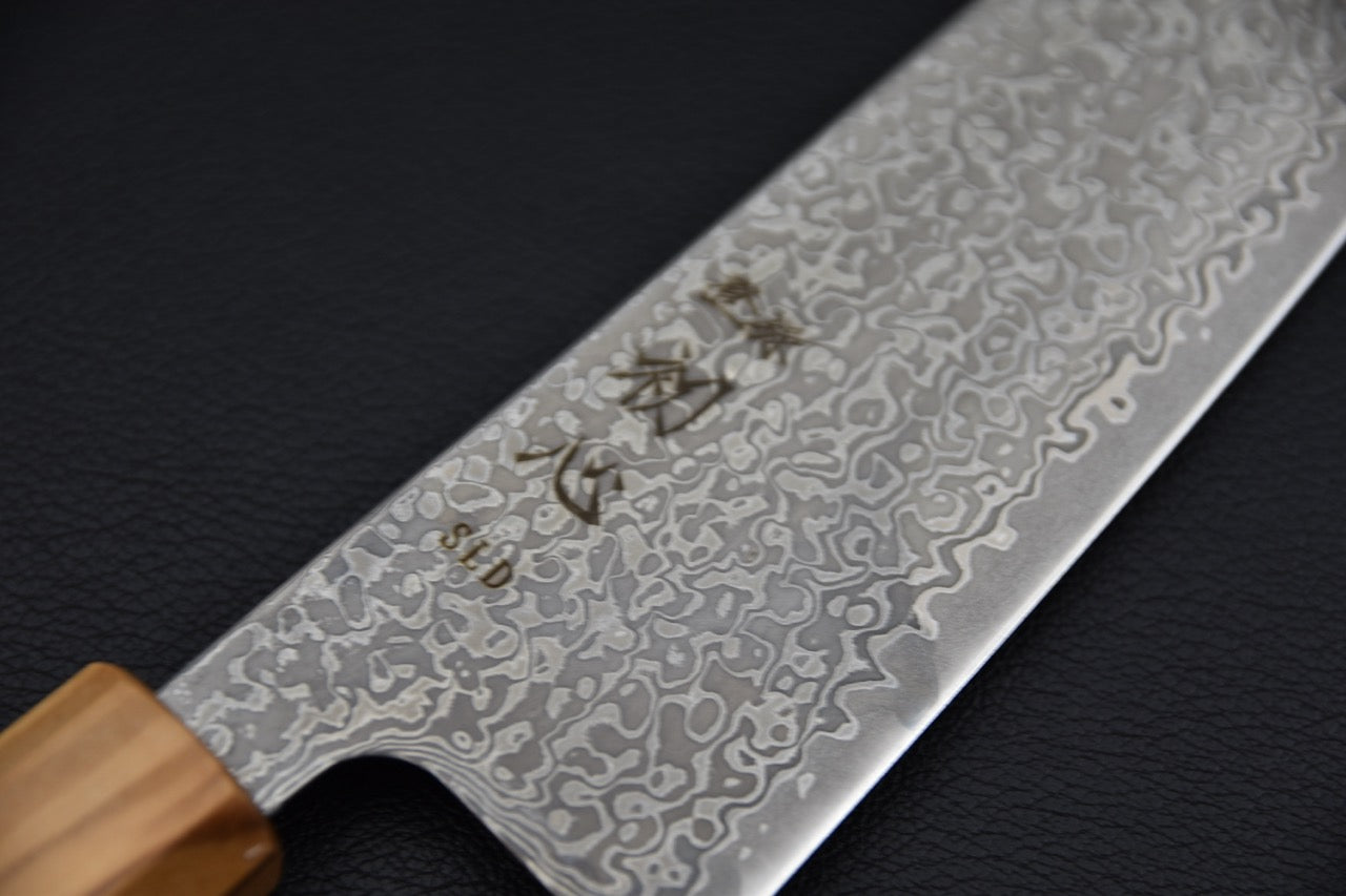 Hatsukokoro santoku SLD  — tranchant, construction sanmai, couteau japonais