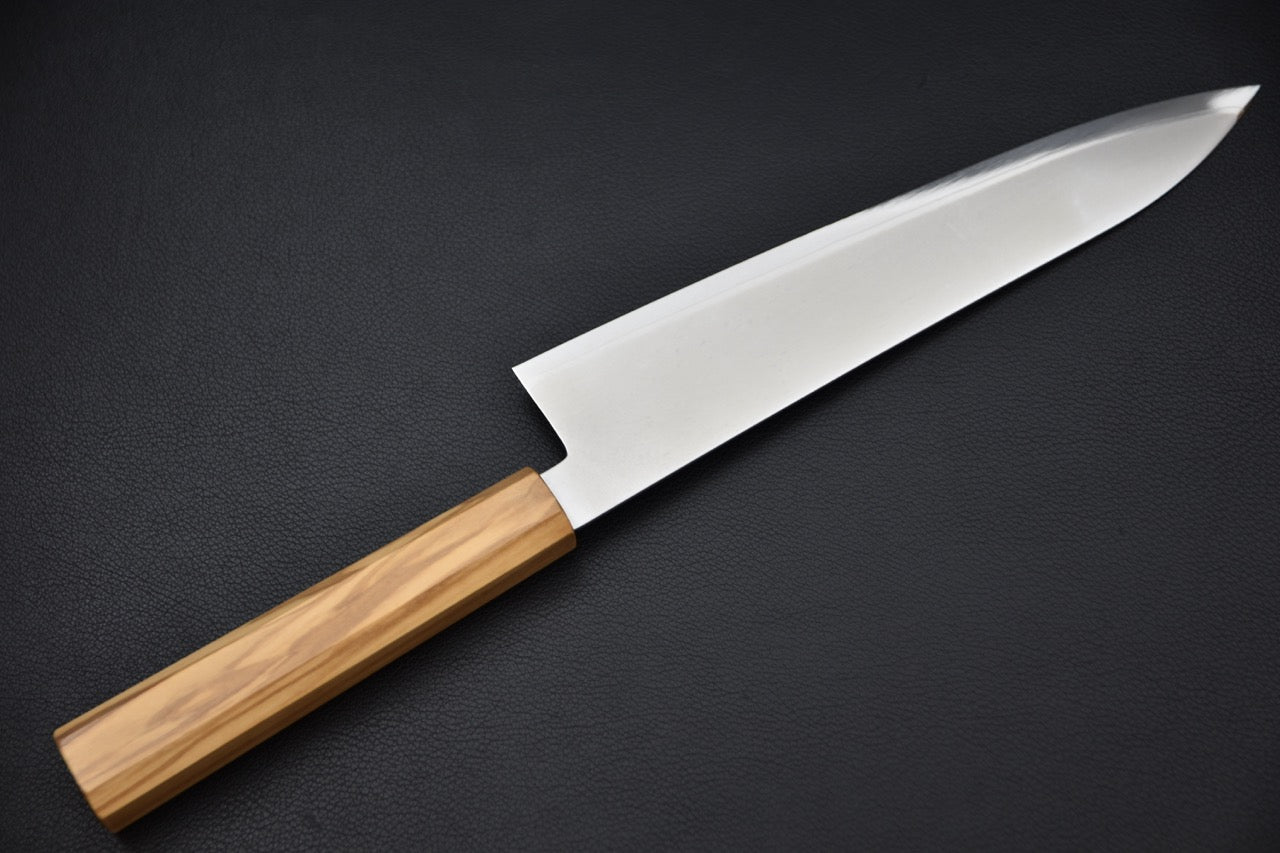 Hatsukokoro gyuto 210 mm — talon de lame et manche wa, couteau japonais